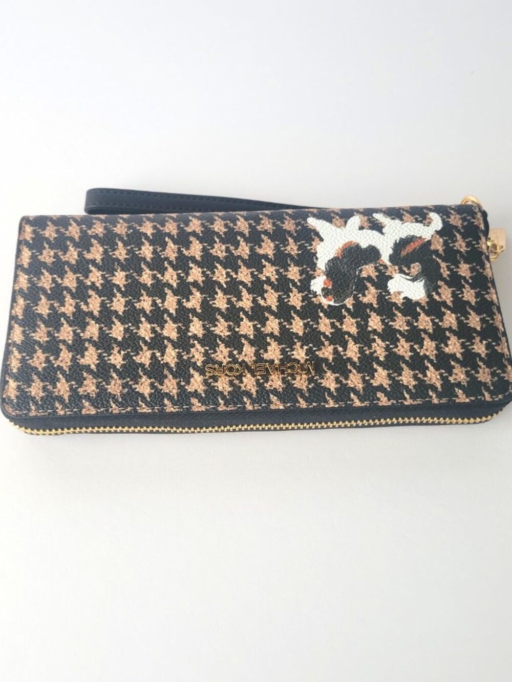 Share Michael Kors Jet Set Travel Houndstooth Print Continental Wristlet Black - Picture 5 of 6
